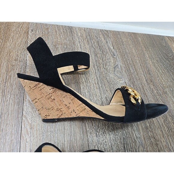 Giuseppe Zanotti Design Women's 36.5 (US 6) Black Suede Cork Wedges Gold Chain - Picture 3 of 16